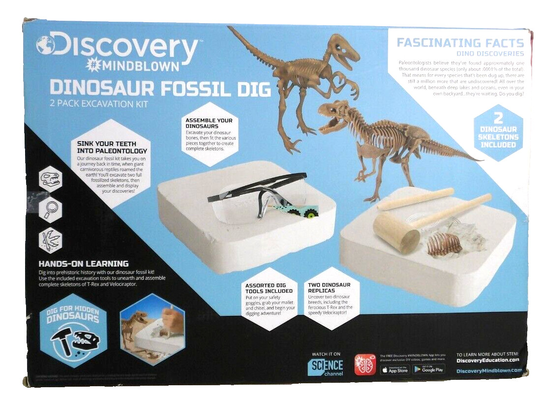 DINOSAUR FOSSIL DIG 2 pack excavation kit DISCOVERY 2018 NEW, PACKAGE DAMAGED