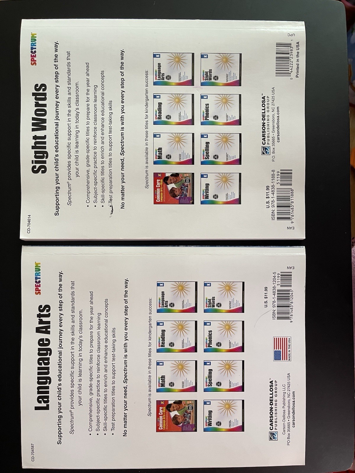 Spectrum Sight Words & Language Arts Workbooks + Alphabet/Phonics Flash Cards