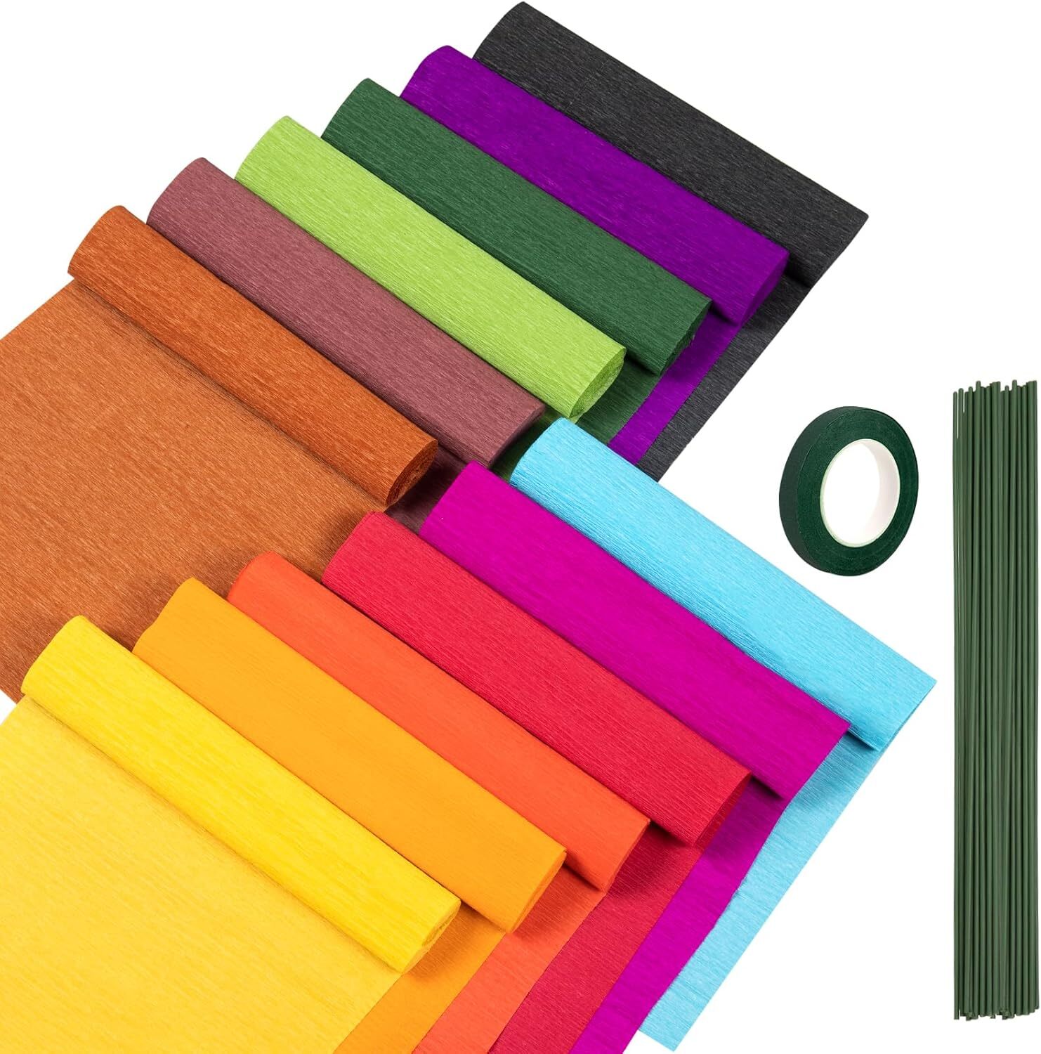 12 Colors Crepe Paper Rolls, 10 x 98Inch Wide Sheets Deep Color