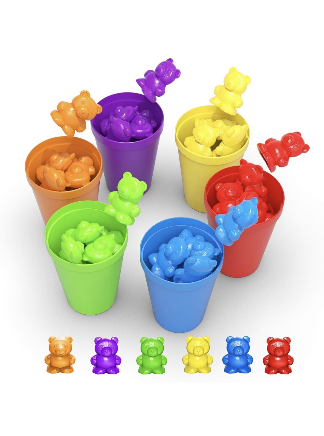67-pc Rainbow Colored Counting Bears with Cups Sorting Educational Toys for Kids