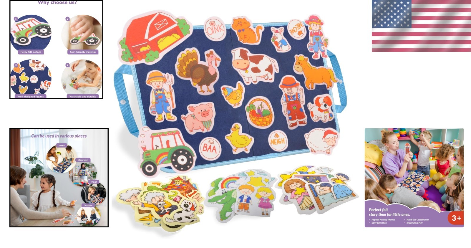Durable Felt Storytelling Board Set -4 Precut Figures for Creative Learning Fun