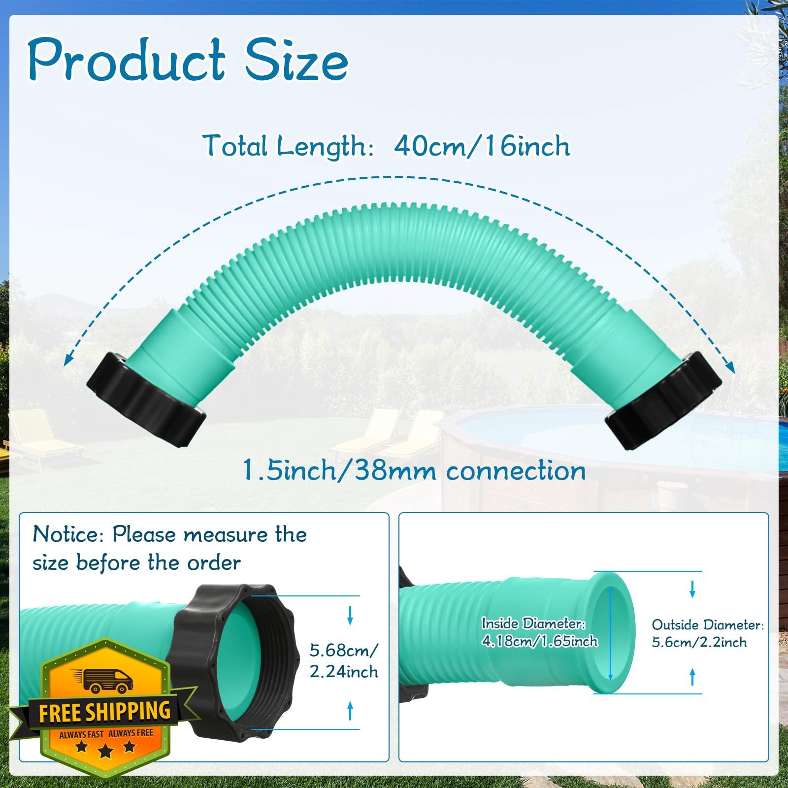 EBOOT 16″ Teal Pool Pump Hose 1.5″ Diameter