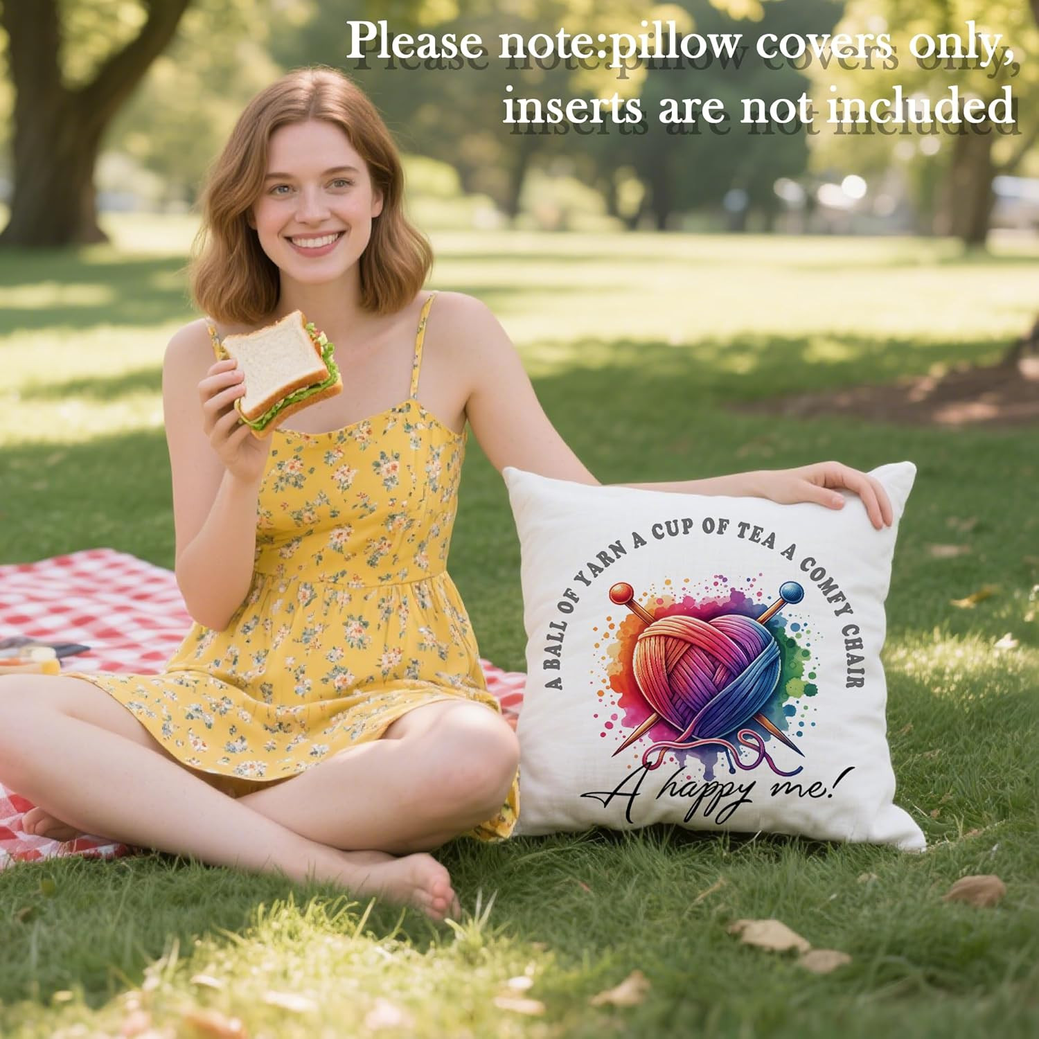 Gifts for Mom Who Knits – a Ball of Yarn a Cup of Tea a Comfy Chair Pillow Cover