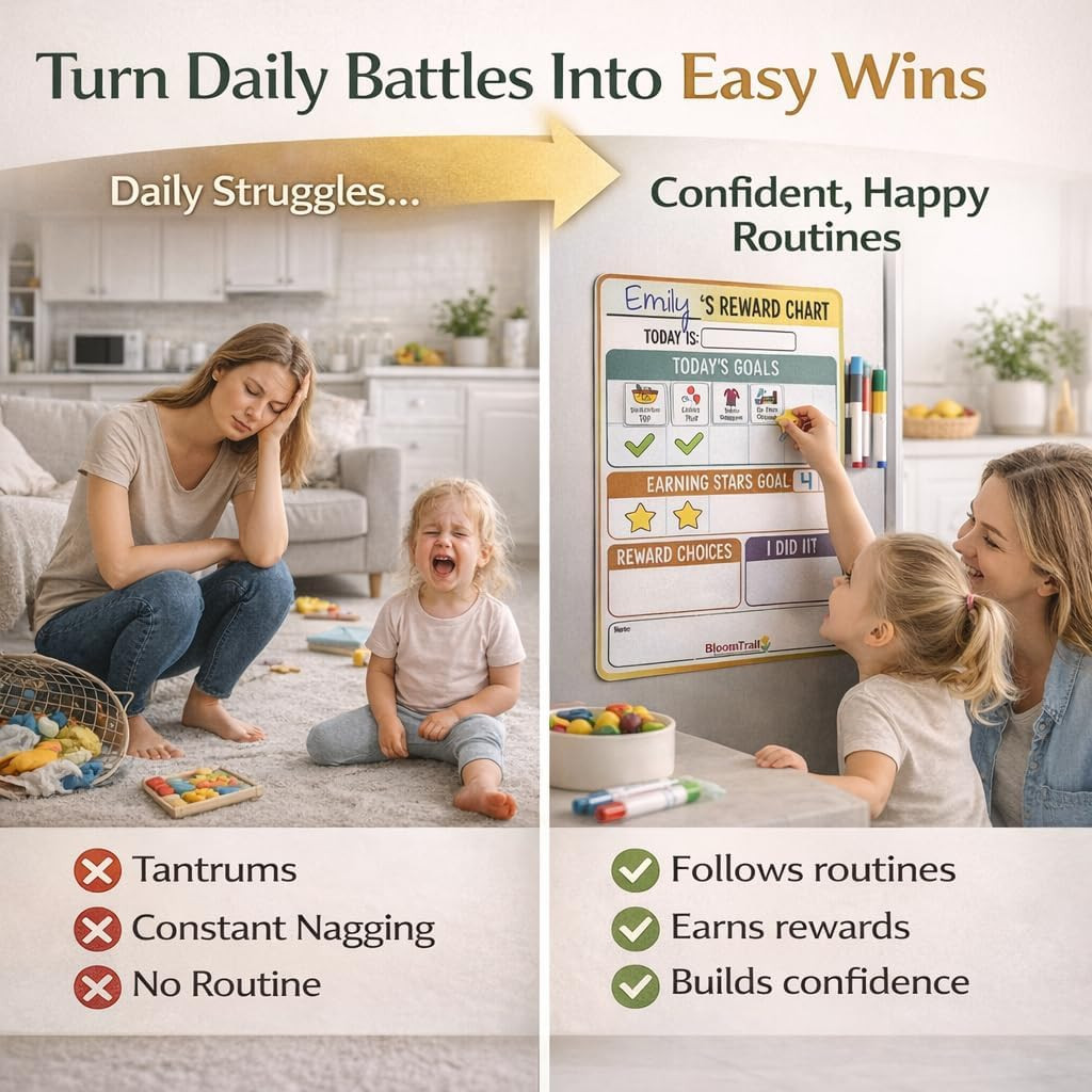 Reward Charts for Toddlers – Magnetic Daily Routine & Behavior Chart for Kids, P