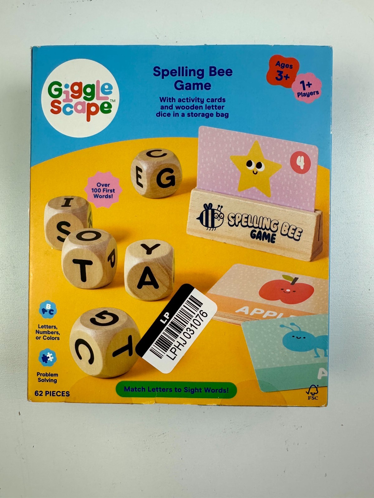 Gigglescape Spelling Bee Game with Wooden Letter Dice & Activity Cards Age 3+