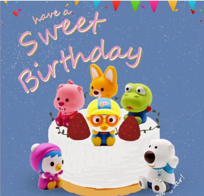 Pororo & Friends 6 Figures Shower Bath Kid Play Toy Birthday Cake Topping Deco