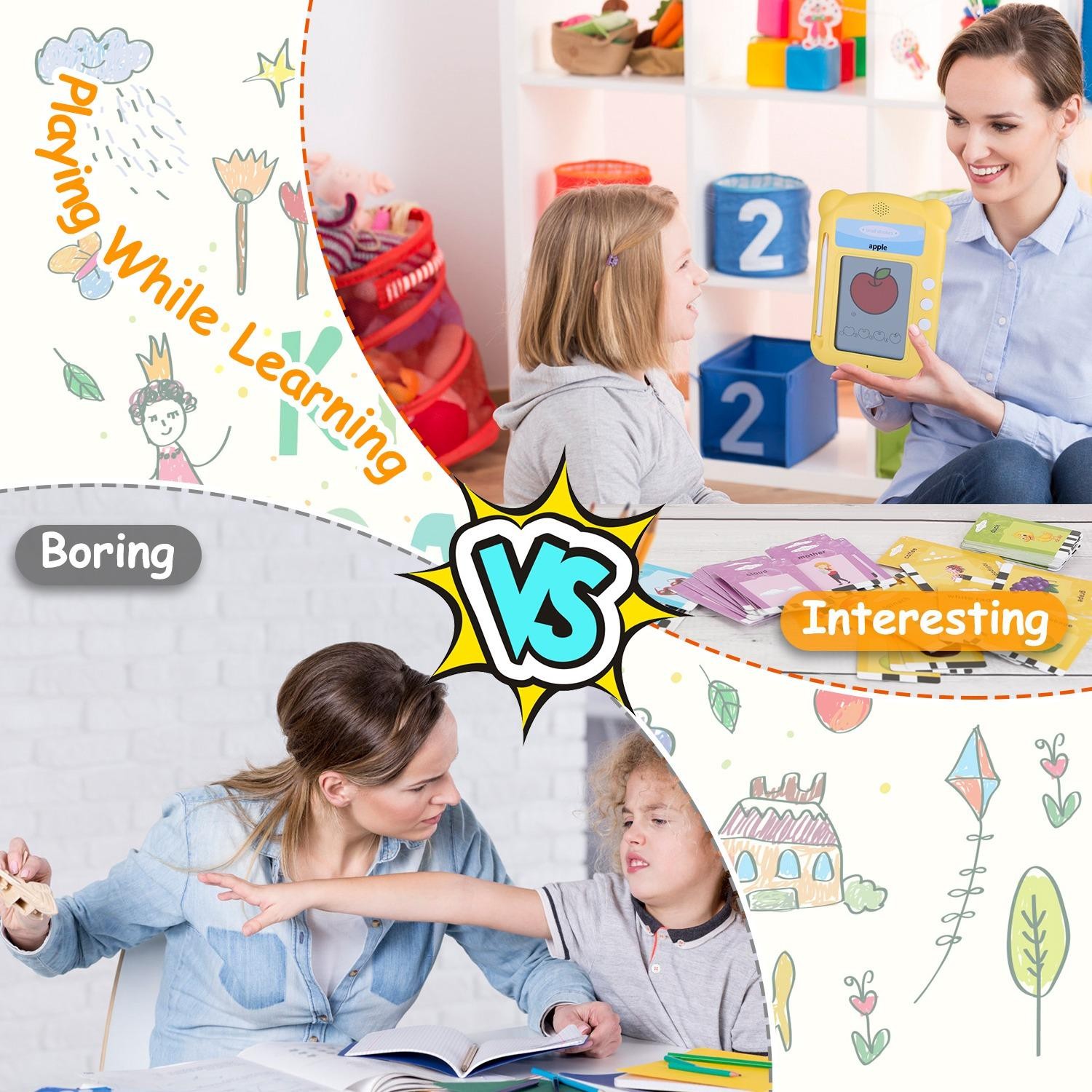 100 Words Talking Flash Cards 5.5″ Toddler LCD Writing Tablet w/ 50 Double-sided
