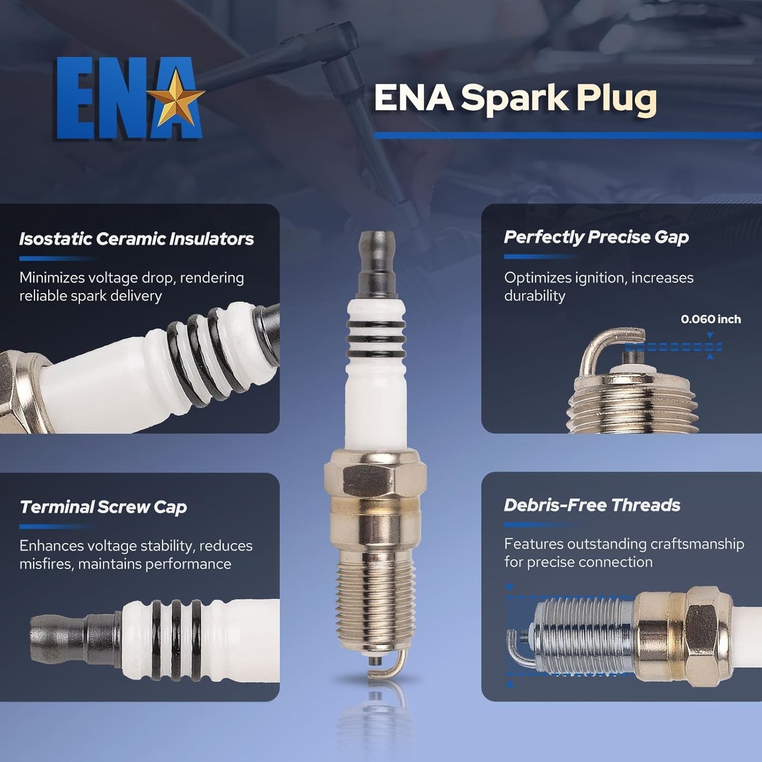 ENA Set of 6 Spark Plug with Wire Set 3.8L Compatible with Buick Chevy Pontiac