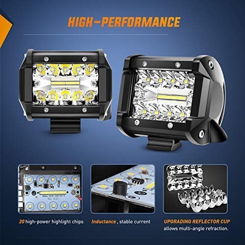 60W LED Pods 4 Inch – 2 Pack with Tow Hitch Mounting Brackets for Trucks, SUVs,
