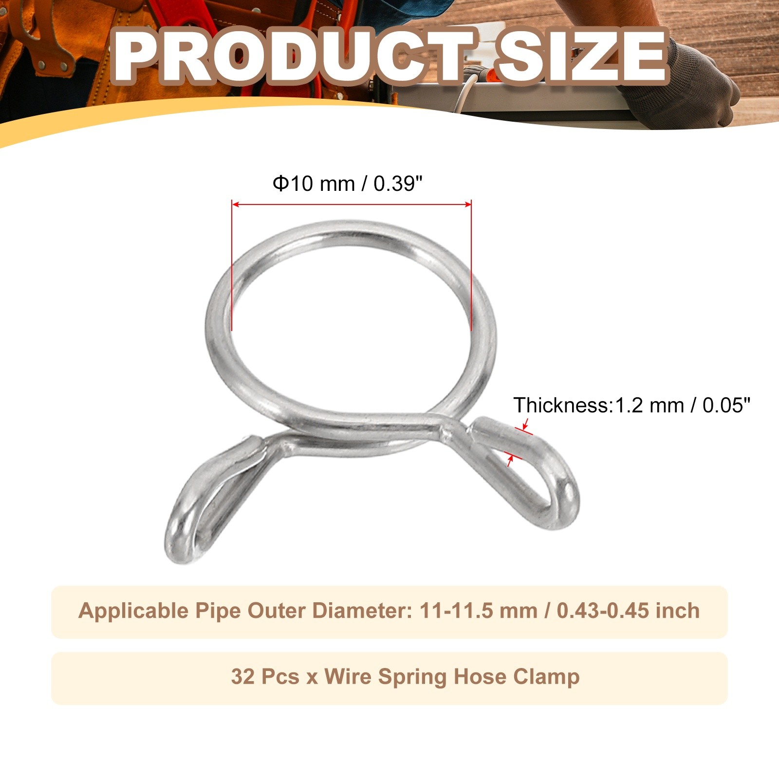 32 Pcs Wire Spring Hose Clamp for 11-11.5mm OD 0.39″(10mm) ID Silver