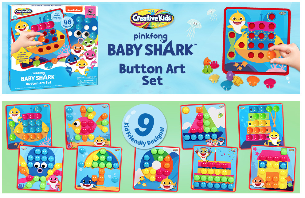 Baby Shark Button Art Color Match Pegboard Kids 46 Chunky 9 Designs Pinkfong Ni