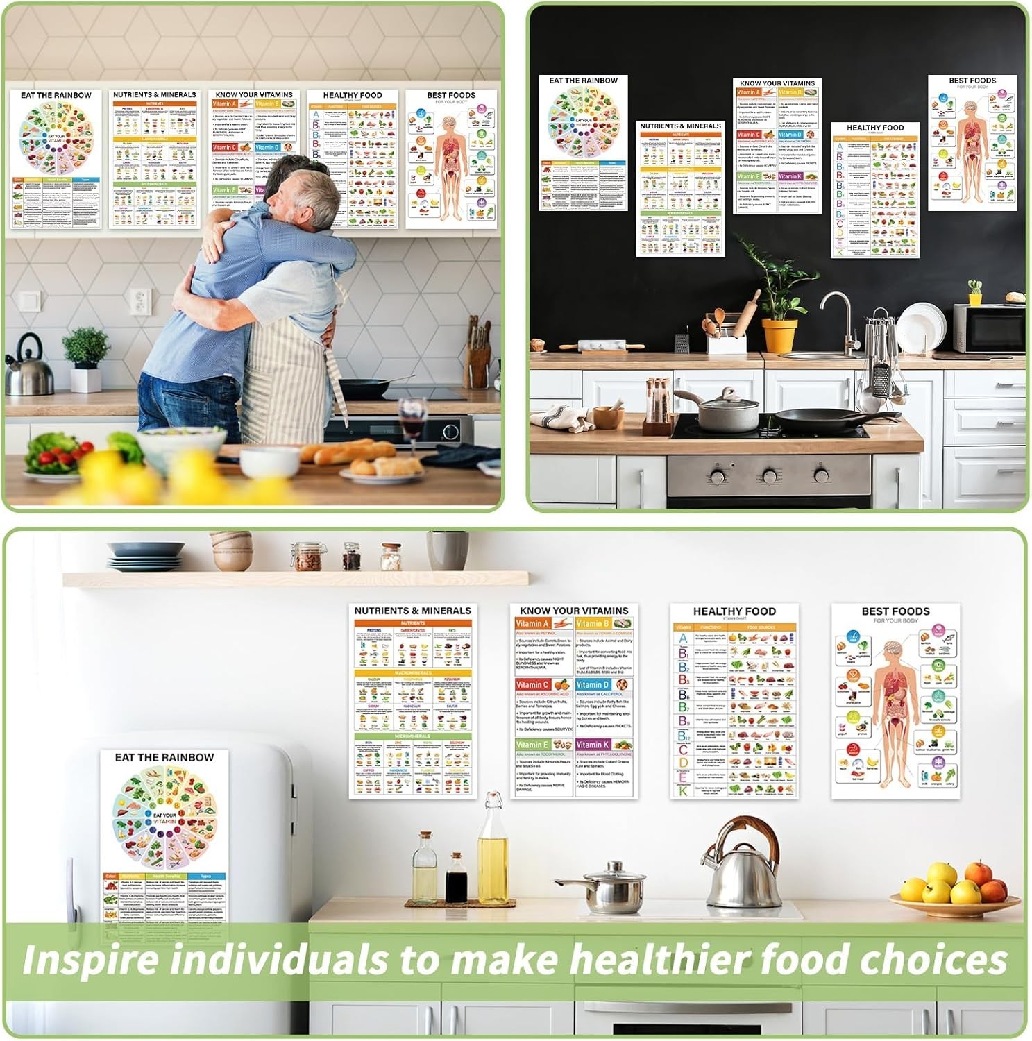 5 Piece Vitamin and Mineral Chart Laminated Food Poster for Kitchen Classroom