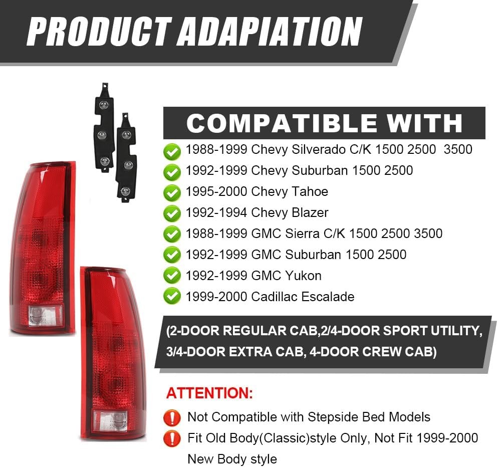 PIT66 Tail Lights w/Connector Circuit Compatible with Chevy GMC Silverado Sierra