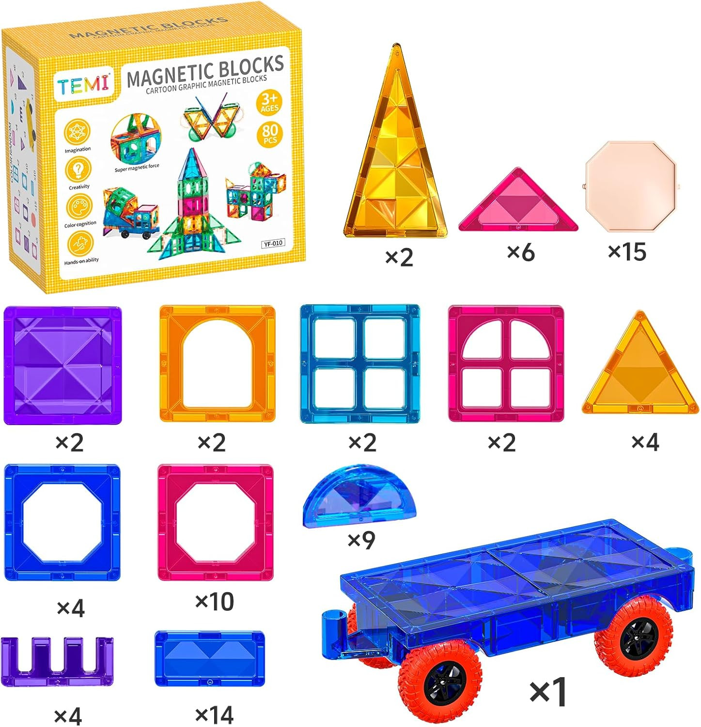 Magnet Tiles, 80 PCS Magnetism Building Toy Set, Learning and Education Toys for