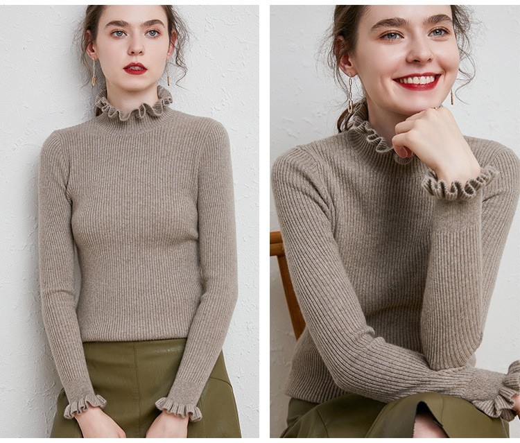 new styles of black fungus lace semi high neck sweater women’s pullover