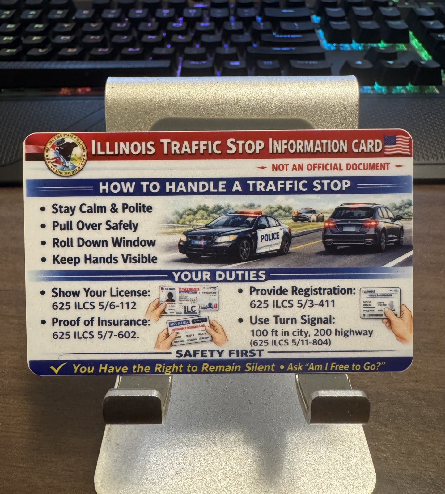 Custom Traffic Stop Novelty PVC Card – Wallet Size Rights Reminder Card