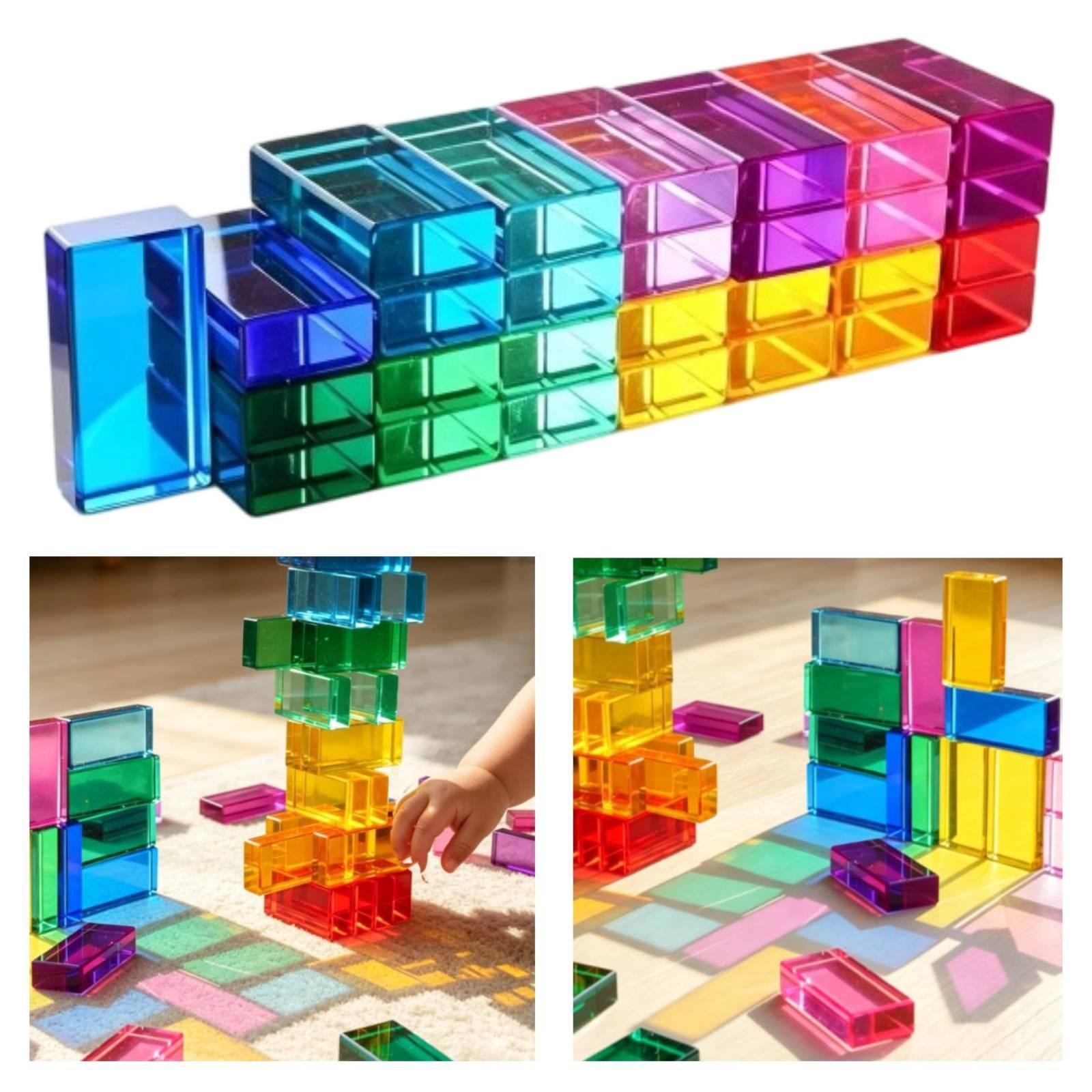 30 Pieces Rainbow Blocks Translucent Rectangle Stacking Toy for Preschool