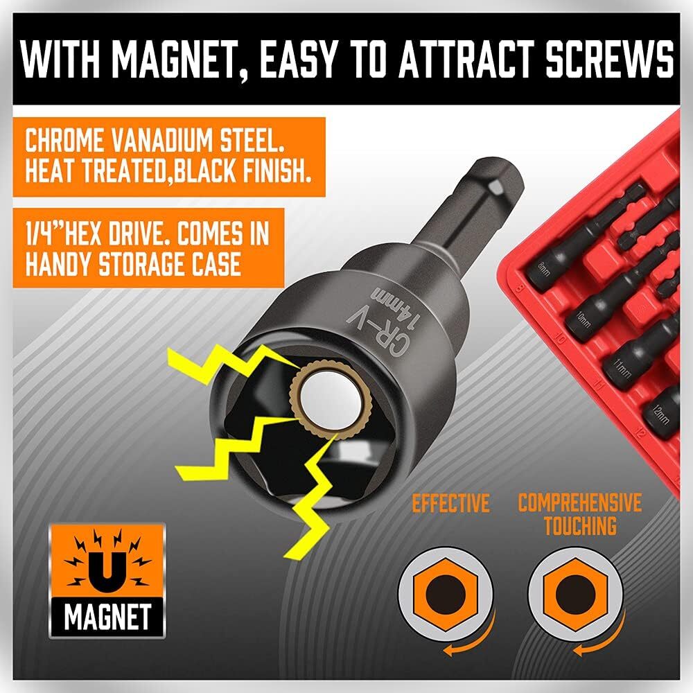 12-Piece Magnetic Nut Driver Set – Premium Impact Power Hex Nut Driver Drill Bit