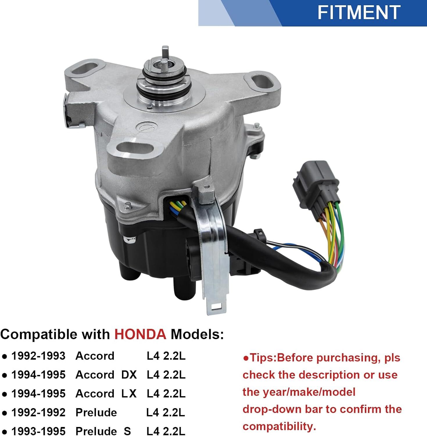 Ignition Distributor with Cap and Rotor Compatible with Honda Accord Prelude