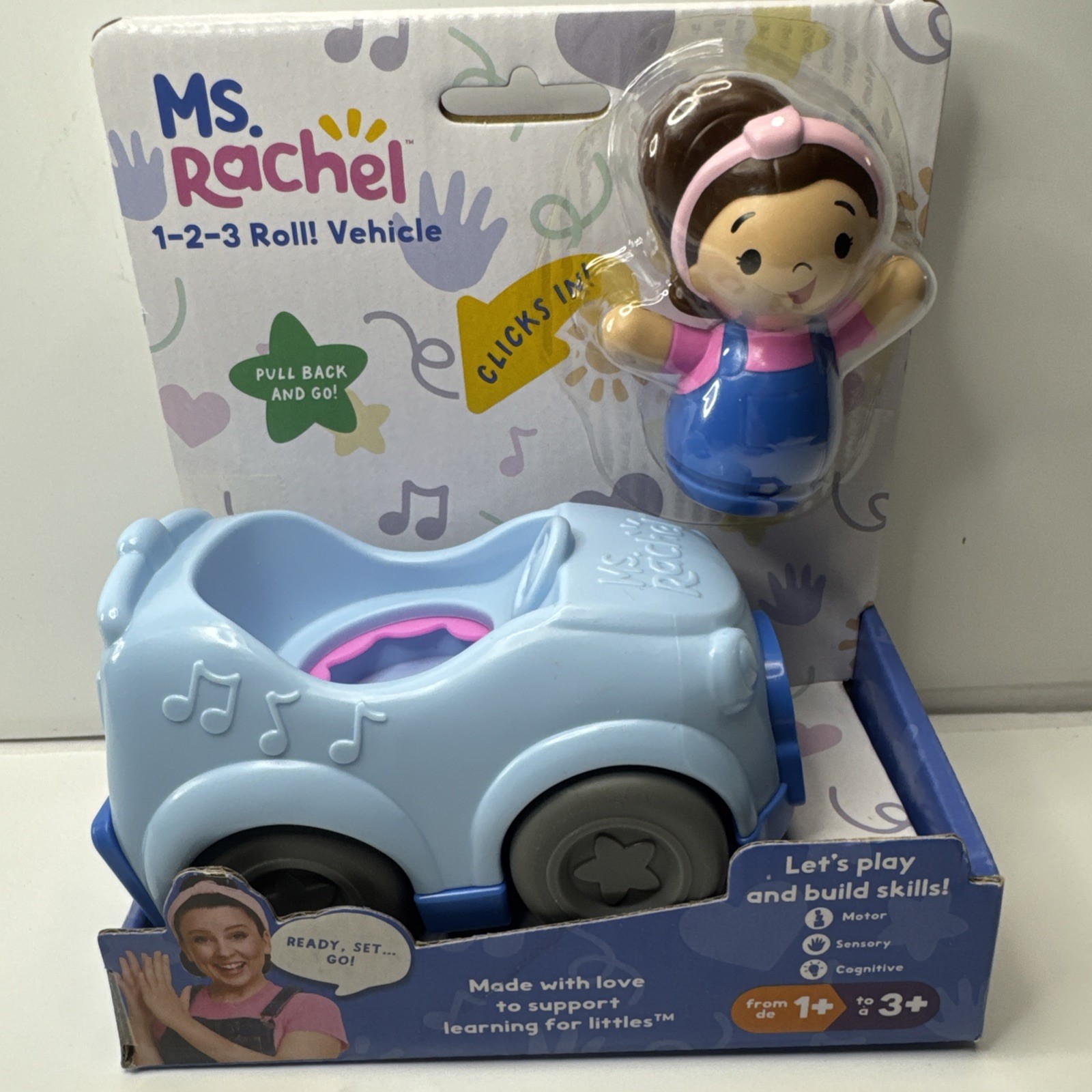 Ms. Rachel 1-2-3 Roll! Vehicle with Click-in Figure Pull Back &Go Learn & Grow