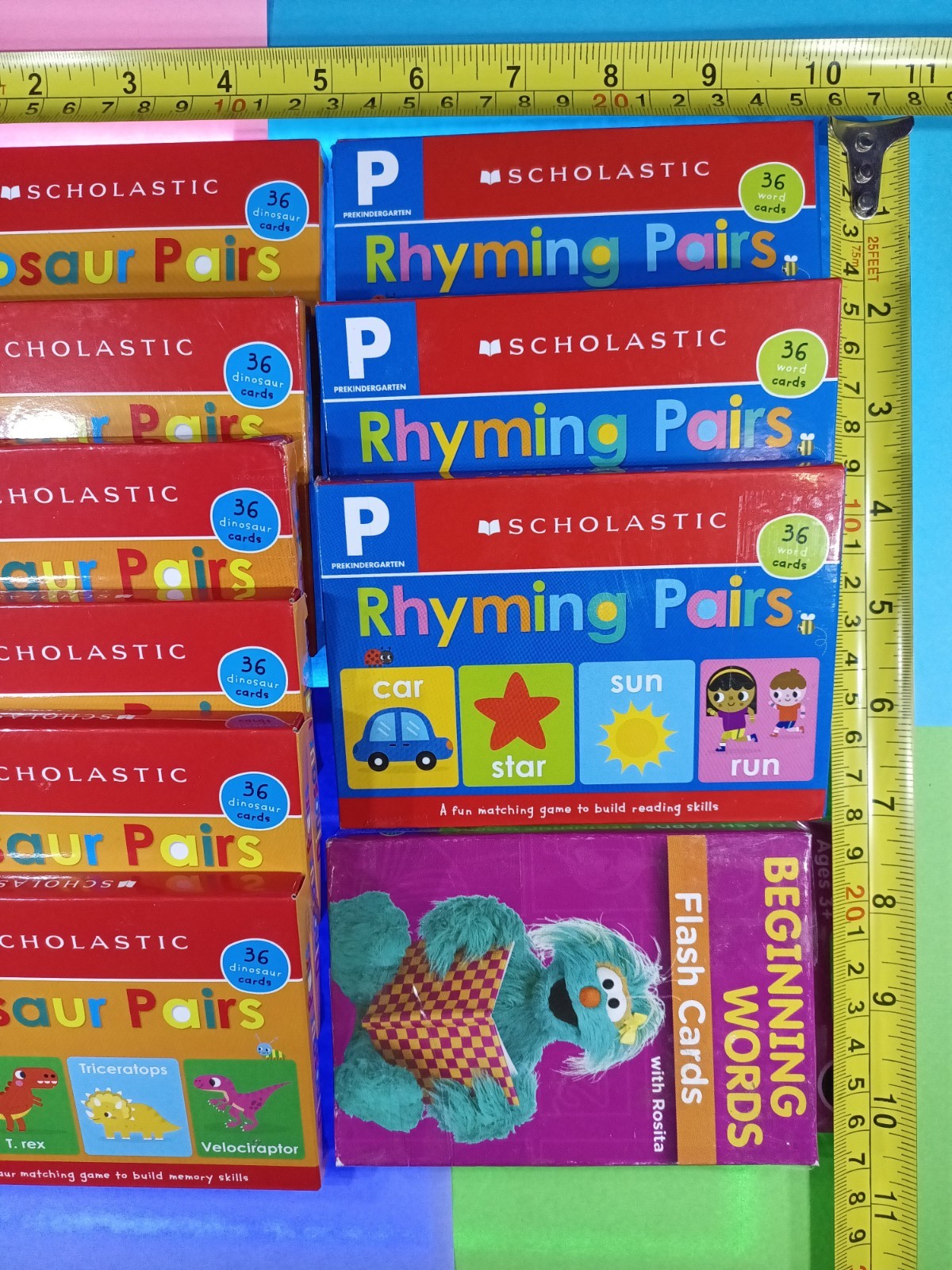 Scholastic Sesame Street Dinosaur Rhyming Words Flash Cards Matching Lot of 10