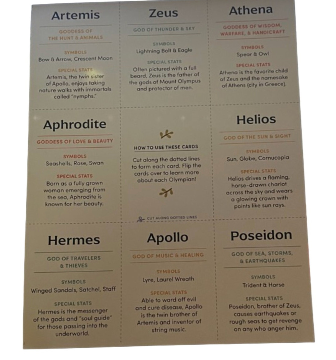 Meet the Myths Cards 9 different characters New Olympians Literati
