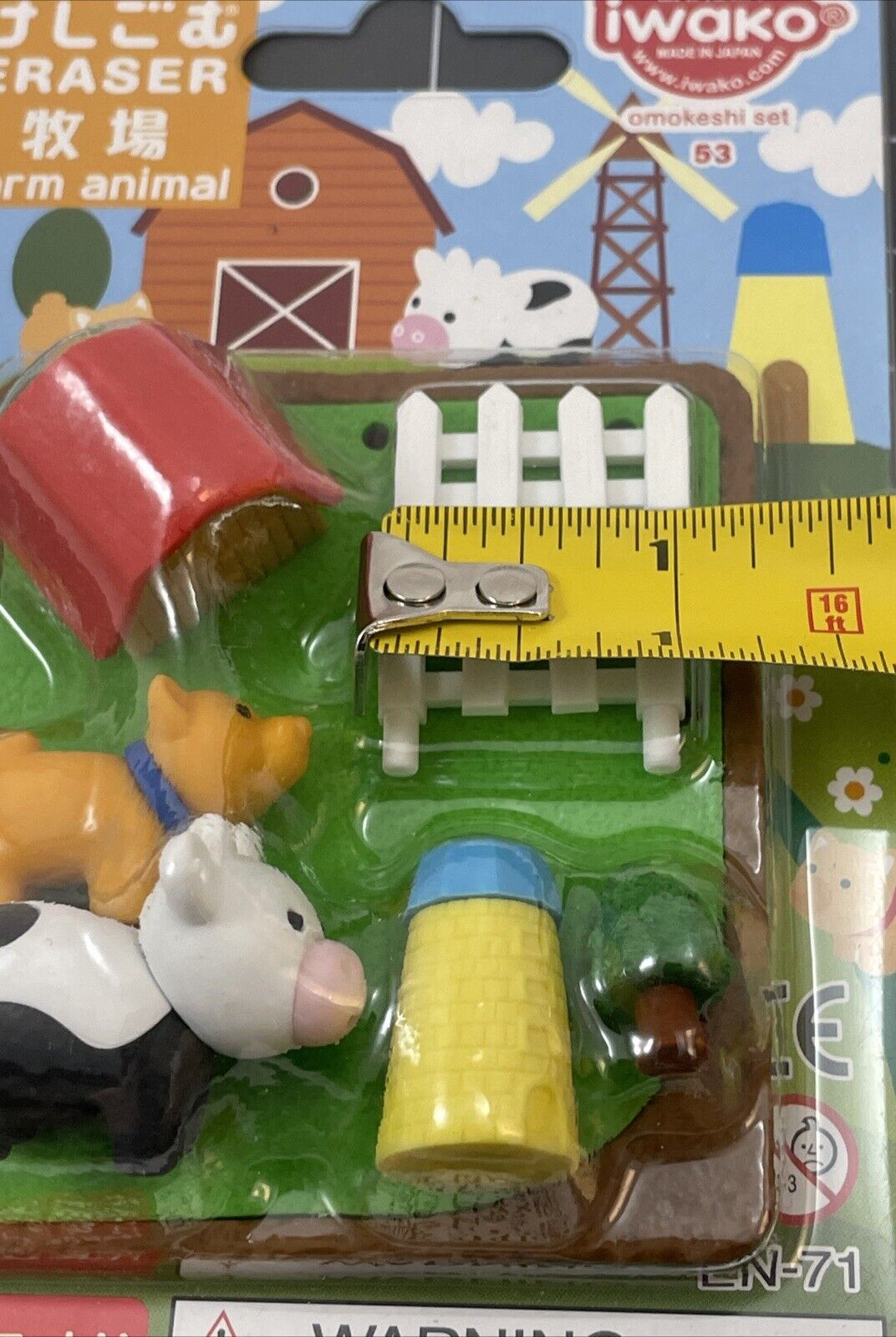 Iwako Japanese Puzzle Eraser Farm Animal Set-Barn, Pig, & Cow-New & Sealed