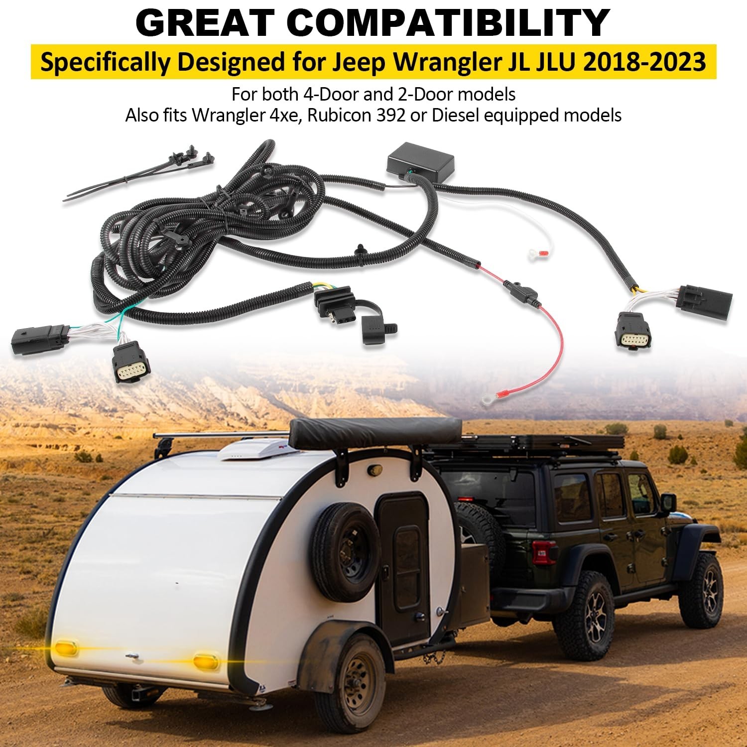 4-Pin Trailer Plug & Play Tow Hitch Wiring Harness fit for Jeep Wrangler Unli…