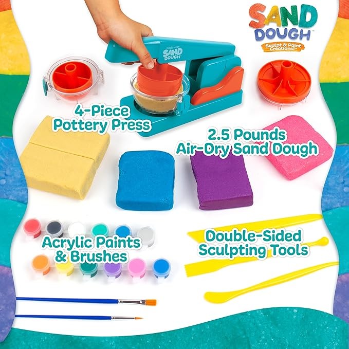 Made By Me! Sand Dough Sculpt & Paint Creations Pottery Kit – Mess-Free Arts