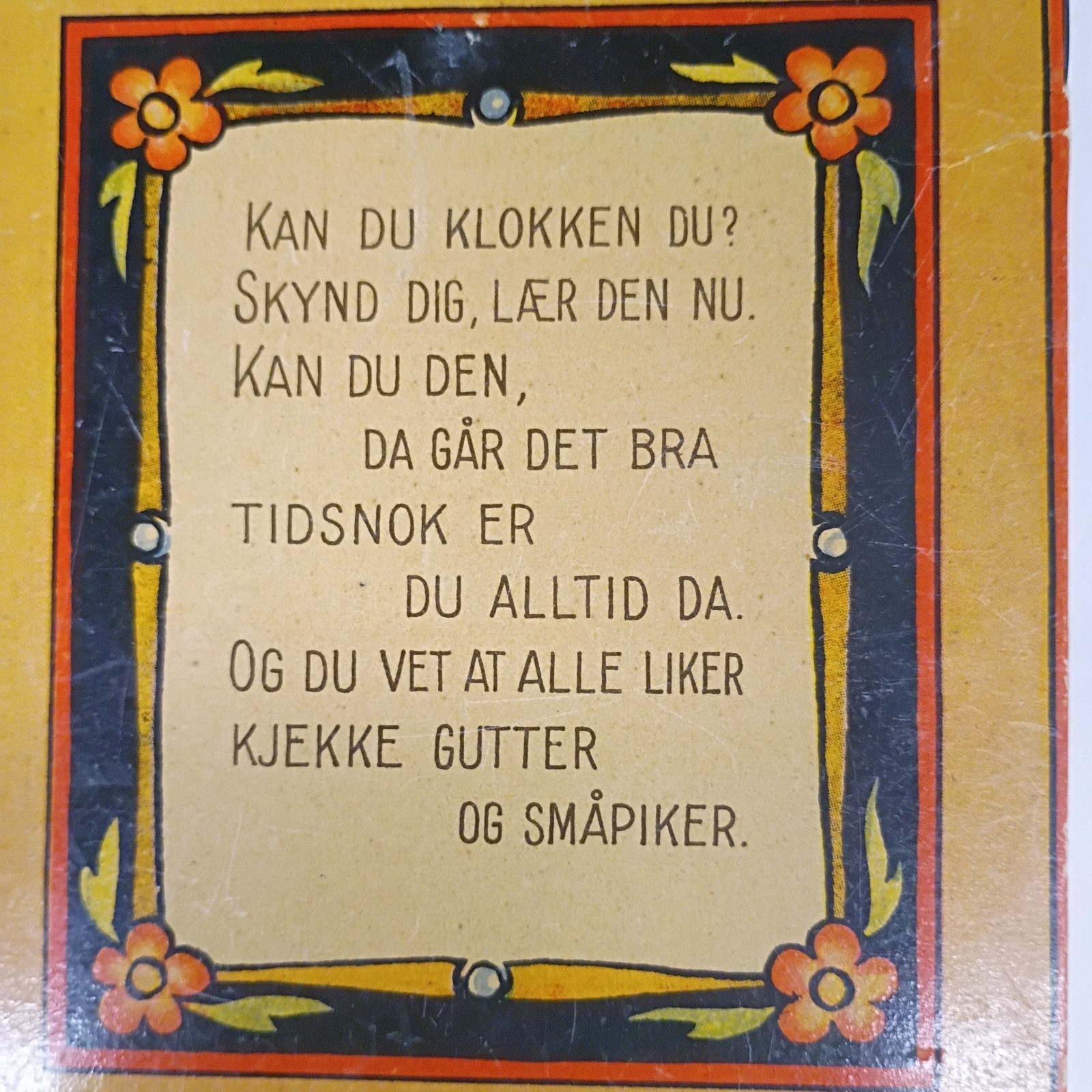 Vtg BIM-BAM Learning Clock Norwegian Cardboard Teaching Clock Rooster Wall Toy