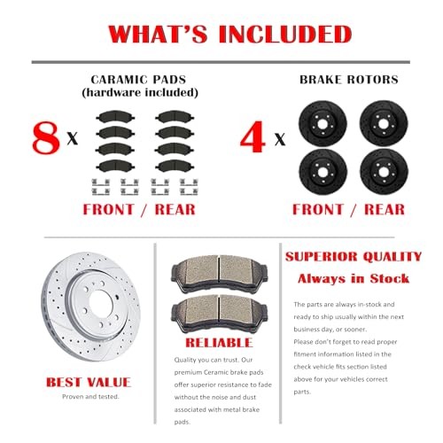 Front and Rear Drilled and Slotted Brake Rotors Ceramic Brake Pads Replacement