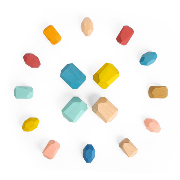 TOOKYLAND Wooden Stacking Stones Toy – 16pcs – Balancing Blocks Set, 3 Years +