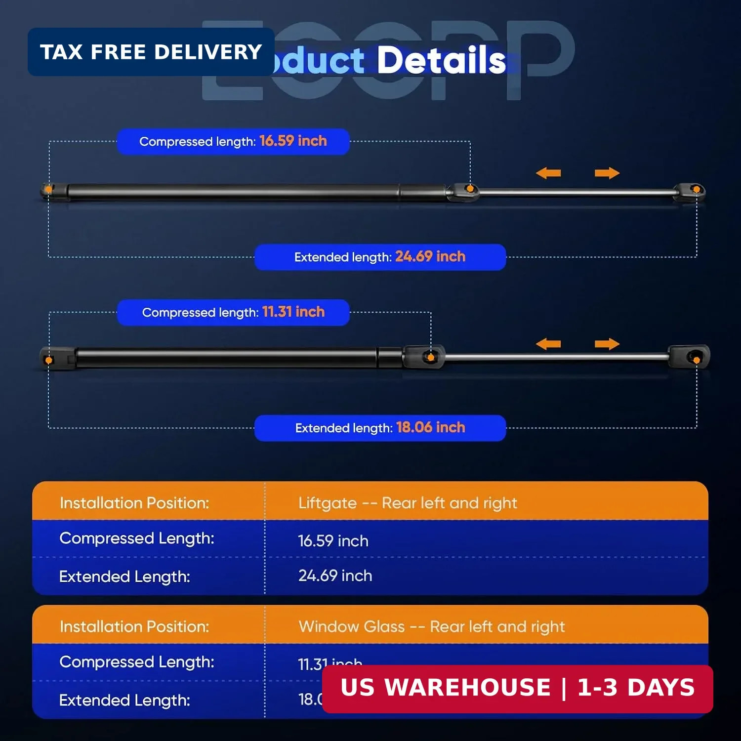2Pcs Liftgate and 2Pcs Window Glass Lift Supports Struts for GMC Yukon 1500 2500