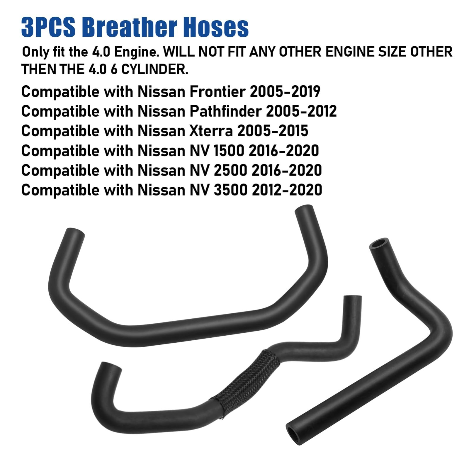 3PCS Breather Hoses for Nissan Pathfinder, Frontier, Xterra, NV 4.0L PCV Valve