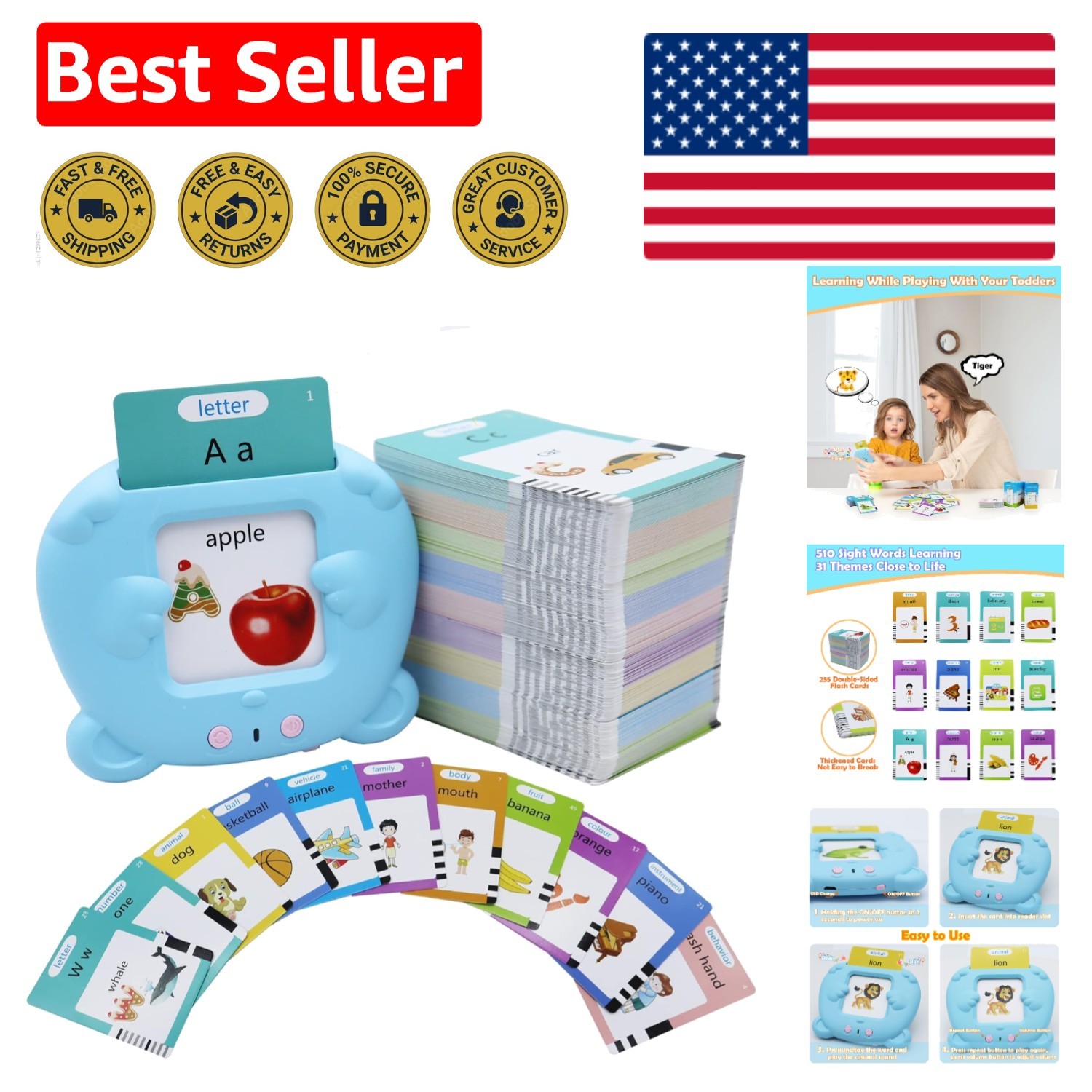 Educational Talking Flash Cards – 510 Words for Kids 3+ | Perfect Birthday Gift