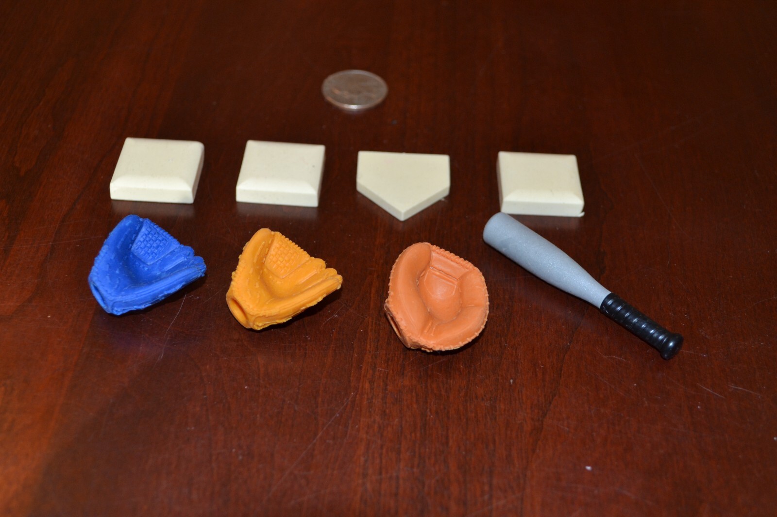 VINTAGE JAPANESE ERASERS BASEBALL THEMED BASES, BAT AND GLOVES SPORTS