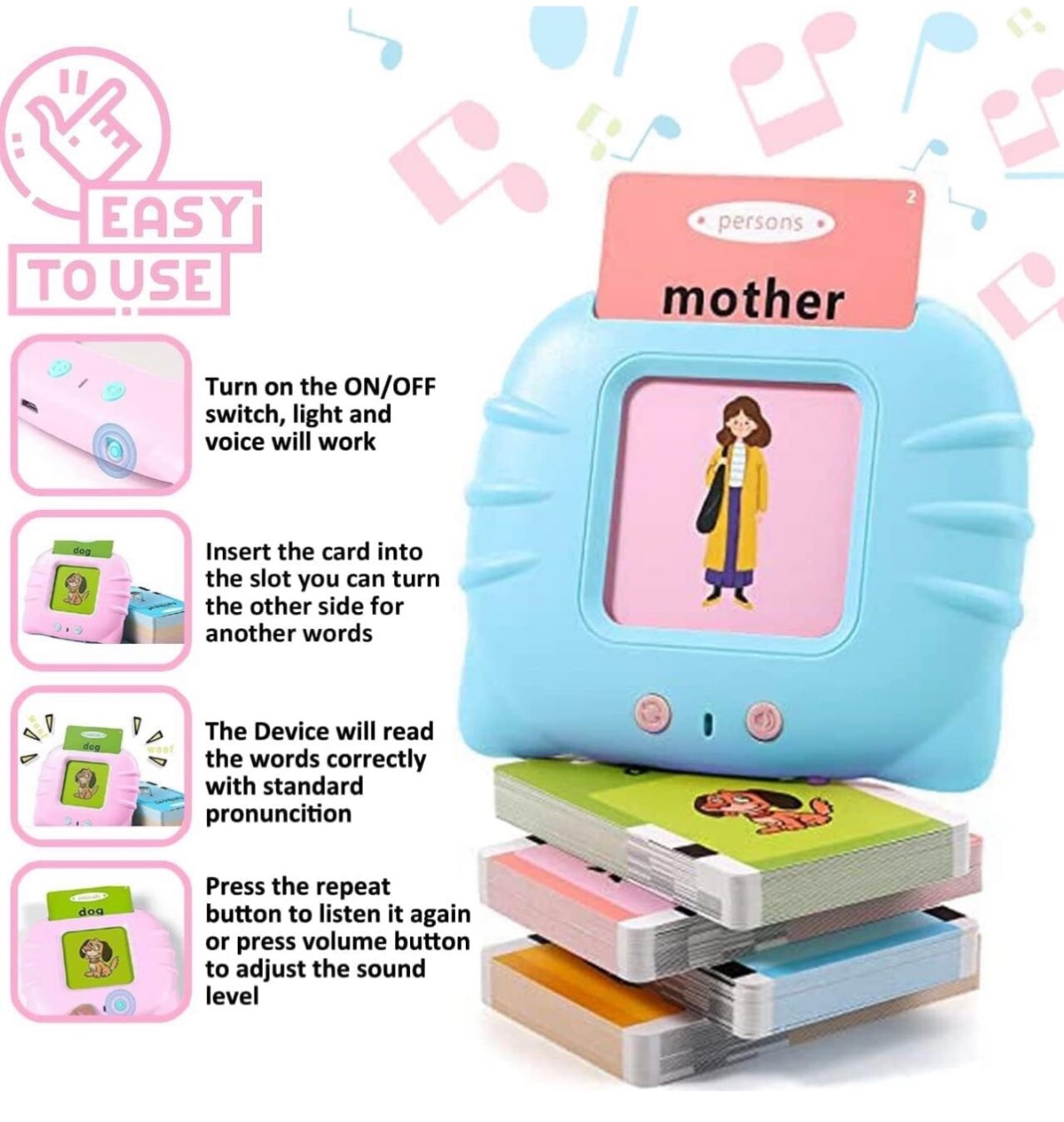 Kids Toddler Talking Flash Cards with 224 Sight words. Preschool educational Toy
