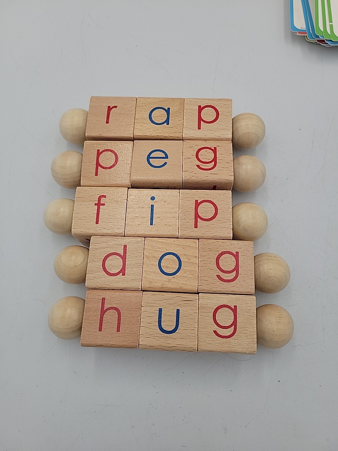 Spin-and-Read Blocks Wood Montessori Phonetic CVC Reading Blocks Flashcards /Bag