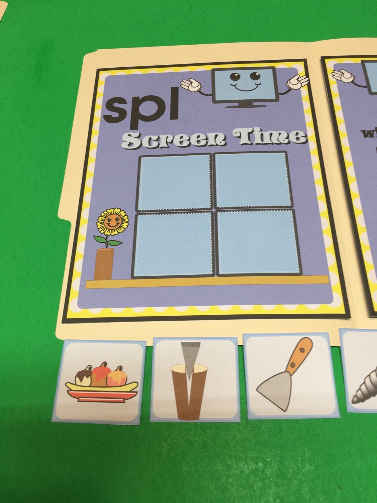 Screen Time – Phonics Spl / Scr – DIY File Folder game – Printed / Uncut