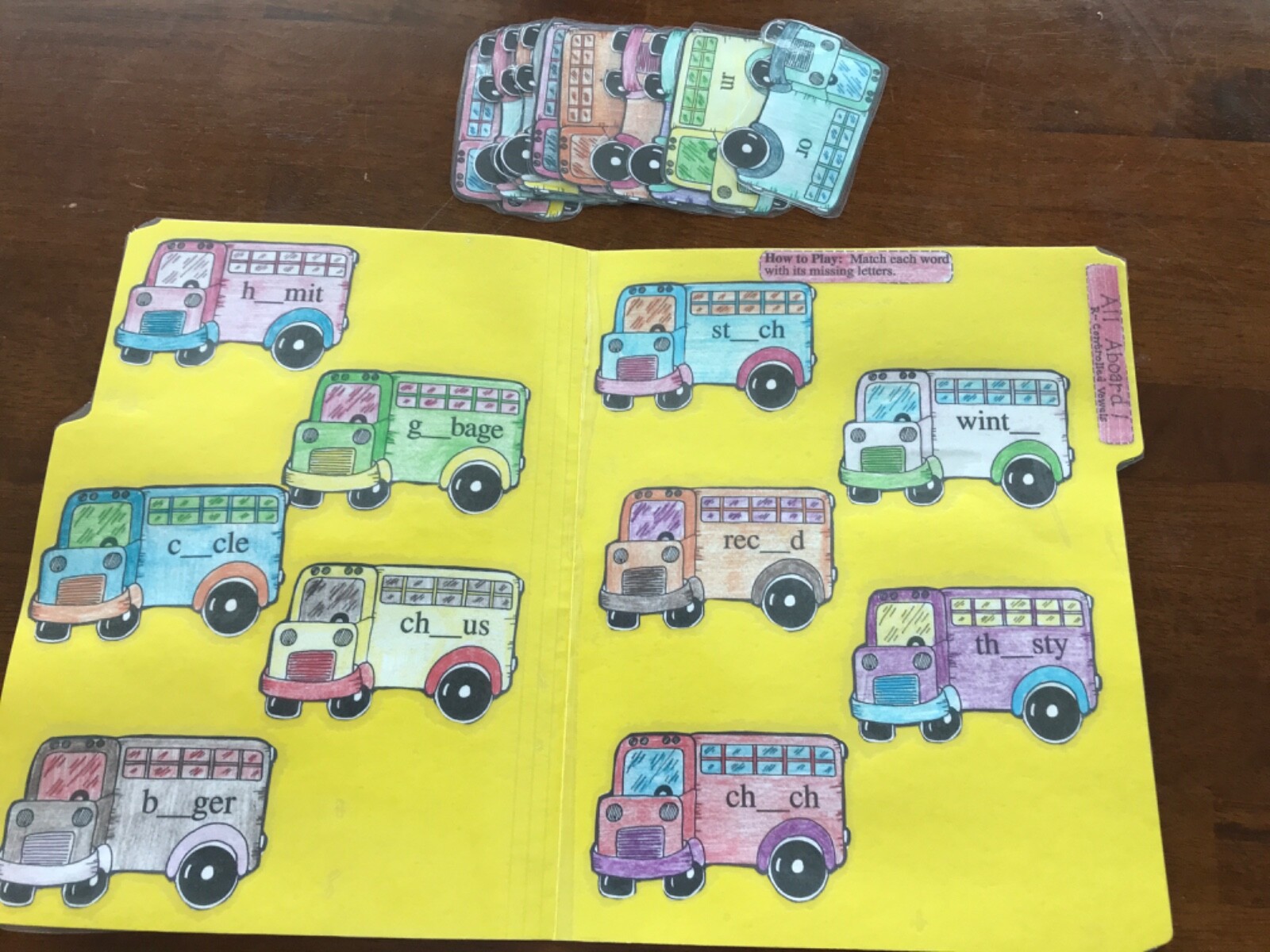 All Abroad! R controlled Words 3-4 grades language arts file folder game