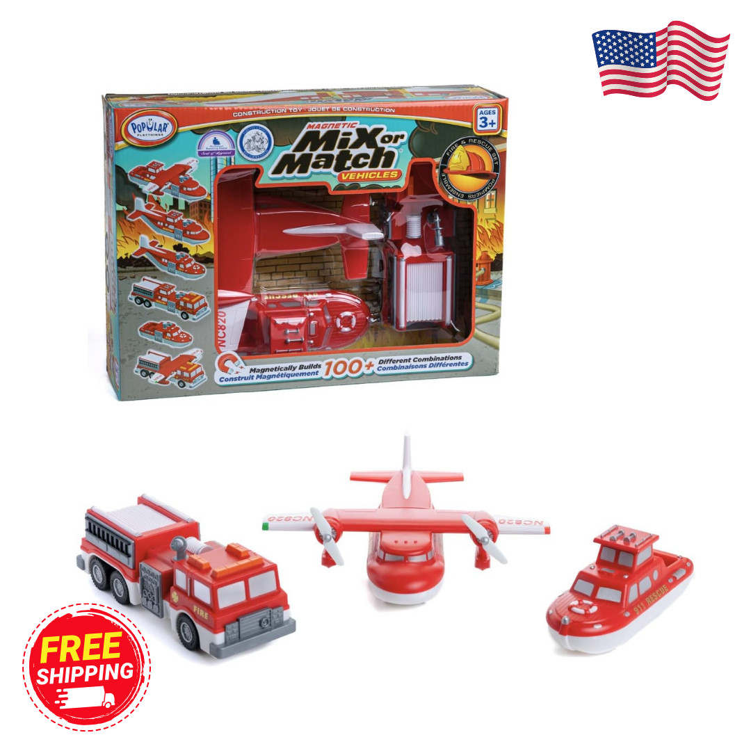 POPULAR PLAYTHINGS Magnetic Mix or Match Vehicles, Fire & Rescue – Free Shipping