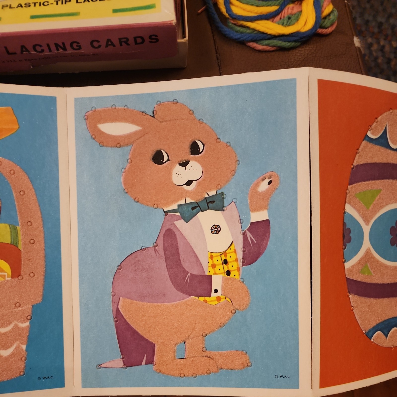 NEW Vintage Whitman Fuzzy Bunny Flocked Lacing Cards 1966 Easter no.4634