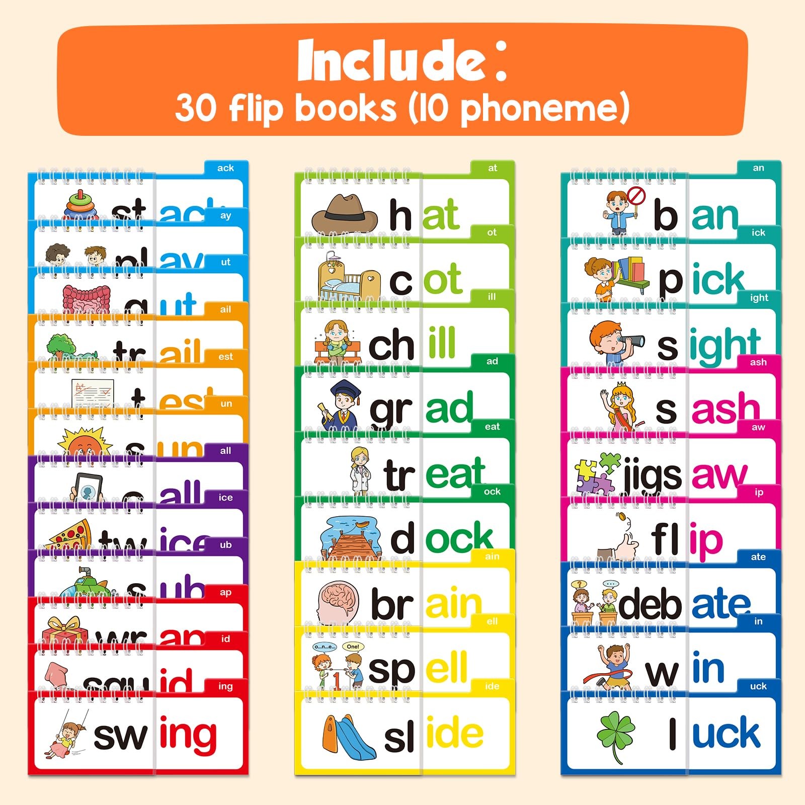 Phonics Flash Cards Word Family Build Book,Learn to Read 30 Read and Rhyme Fl…