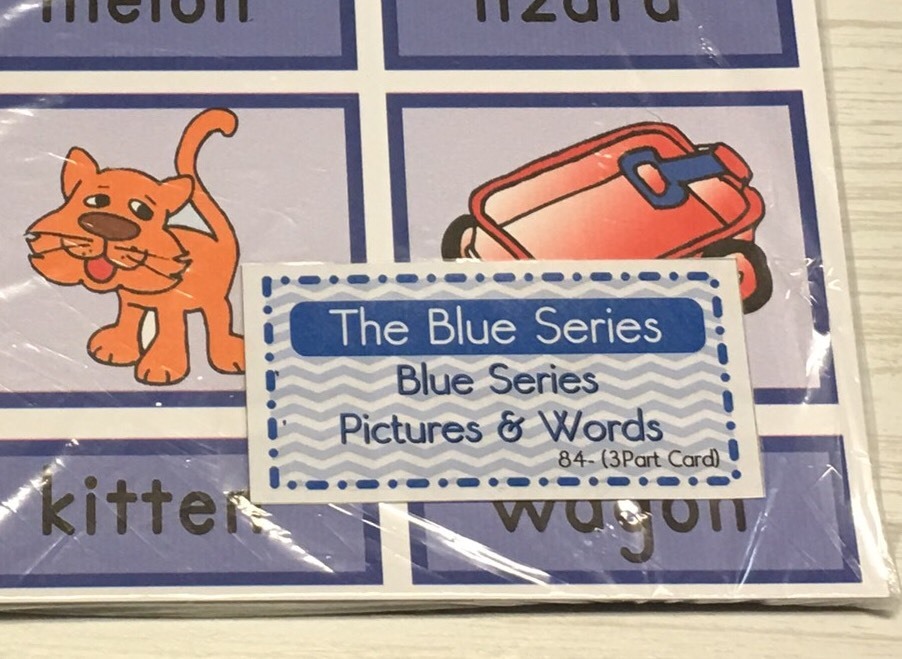 The Blue Series – Pictures & Words 108 (Three Part Card) Laminated Montessori