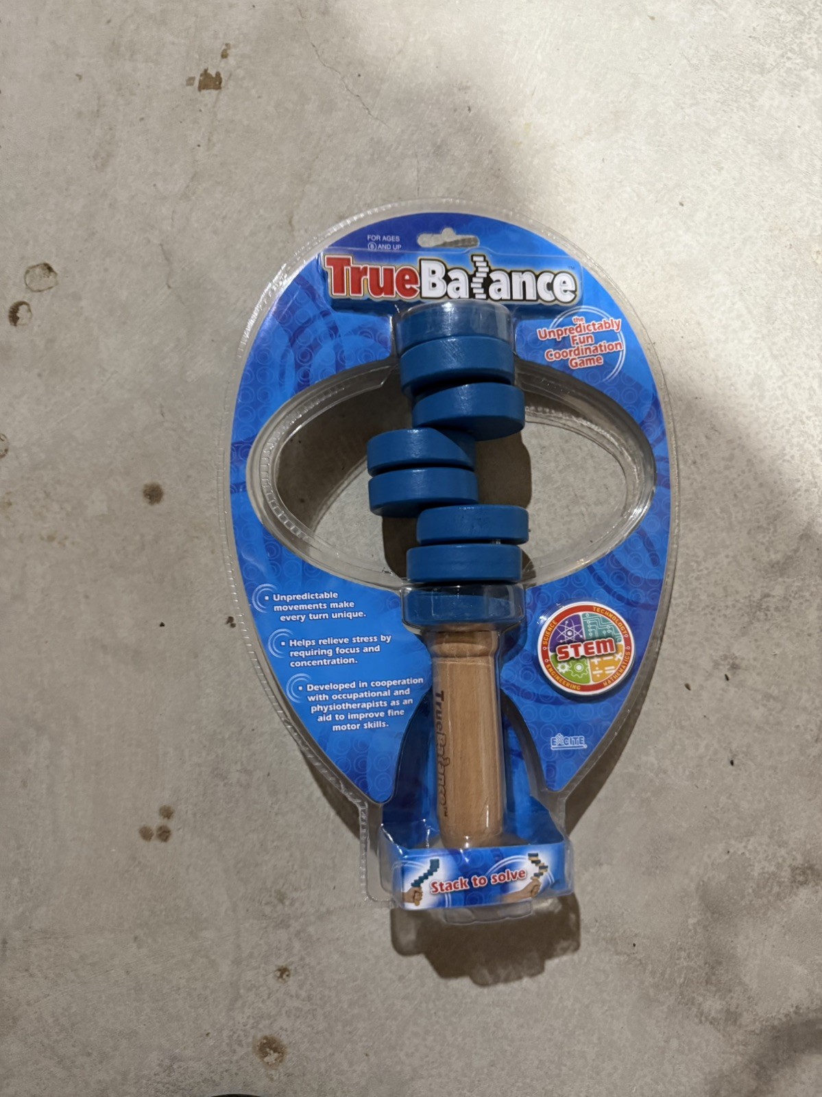 True Balance Handheld Wooden Toy by Excite “STEM” Coordination New/Sealed – Blue