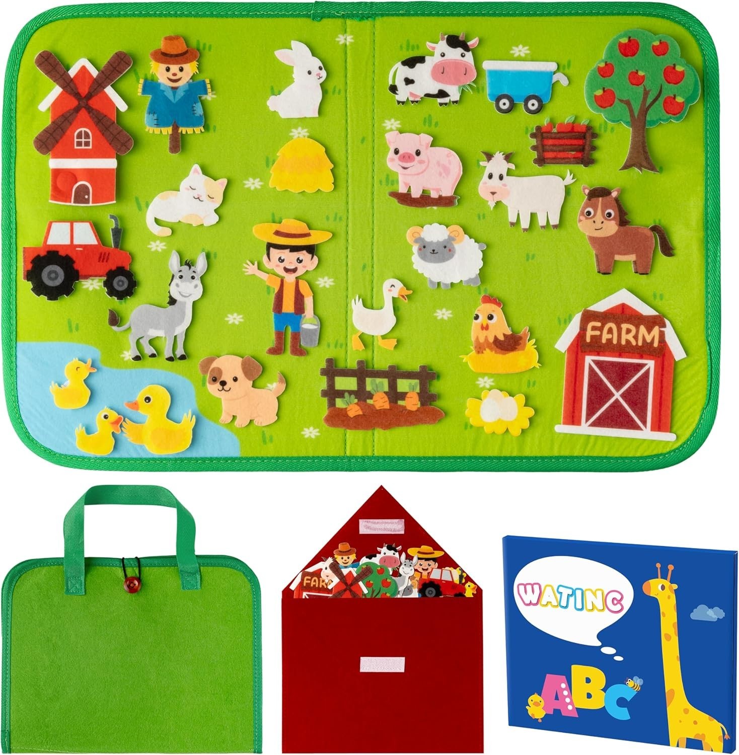 25PCS Farm Animals Travel Felt Board – Portable Educational Storytelling Kit