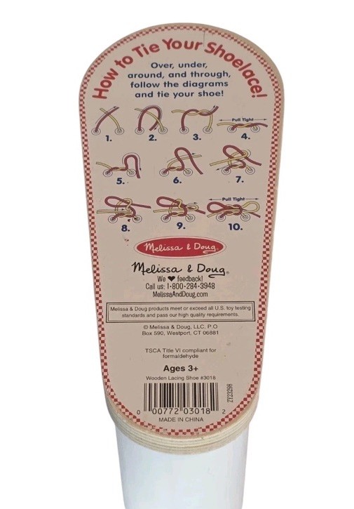 Melissa & Doug Wooden Shoe Tying Lacing Training Shoe