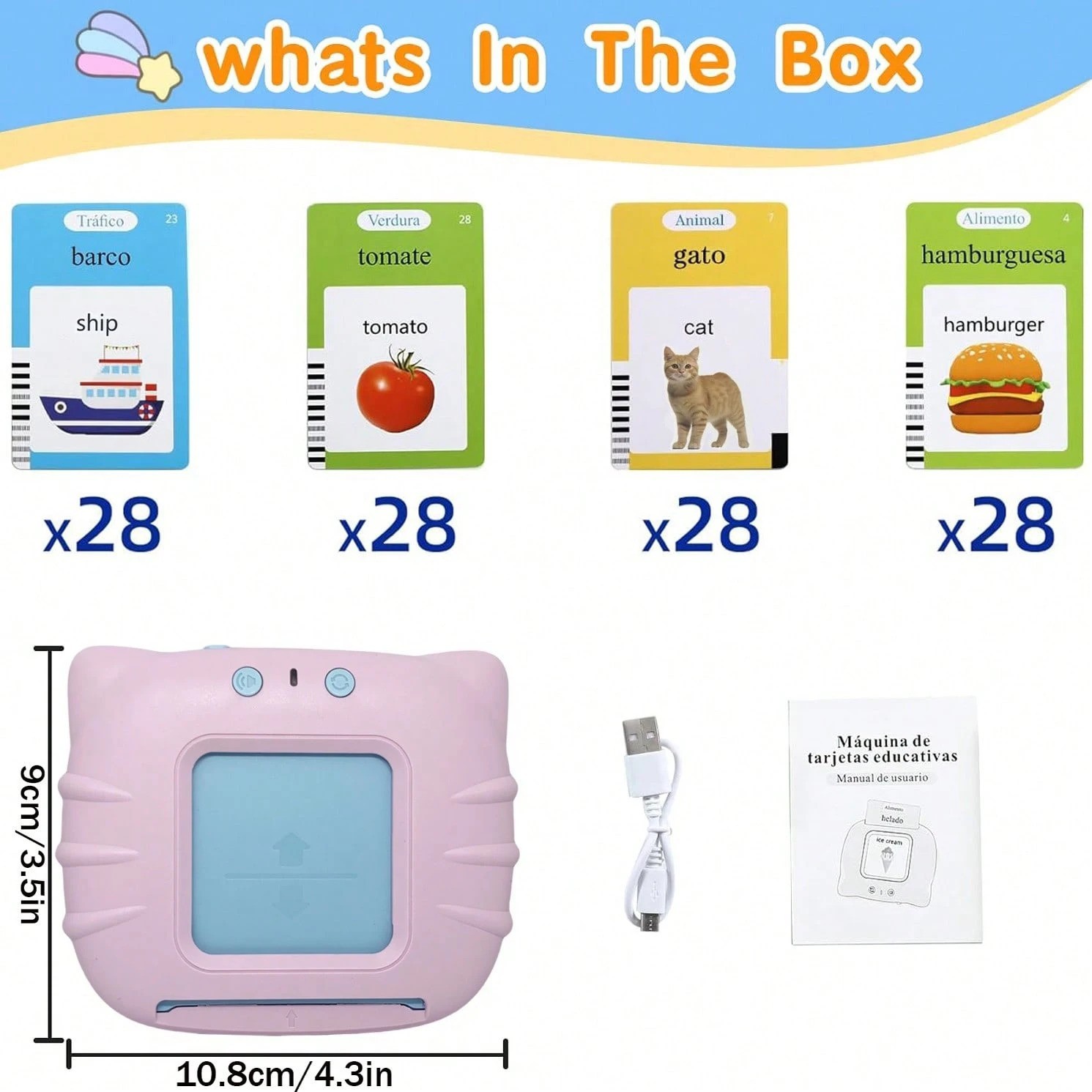Spanish English Talking Flash Cards 224 Sight Words Bilingual Learning Toy