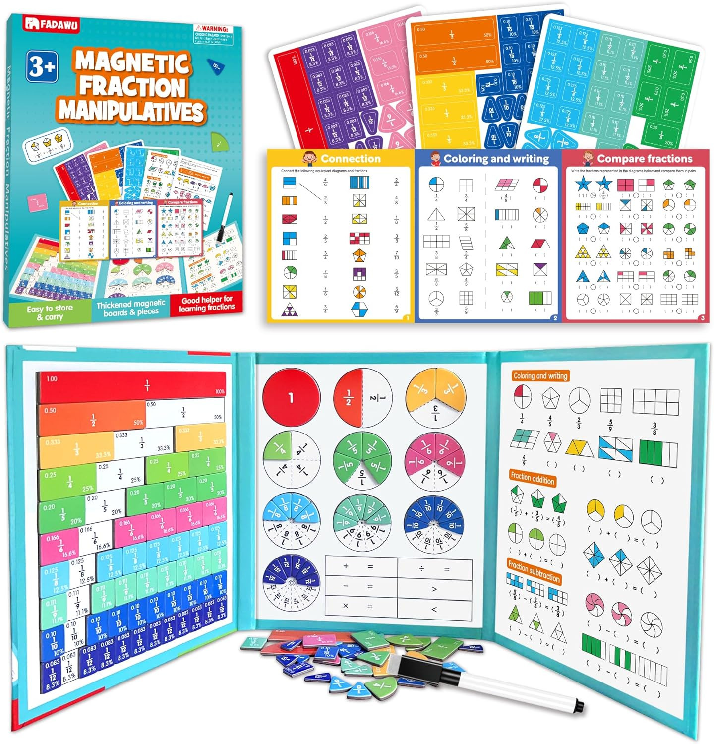 Magnetic Fraction Educational Puzzle, Magnetic Fraction Demonstration Book with