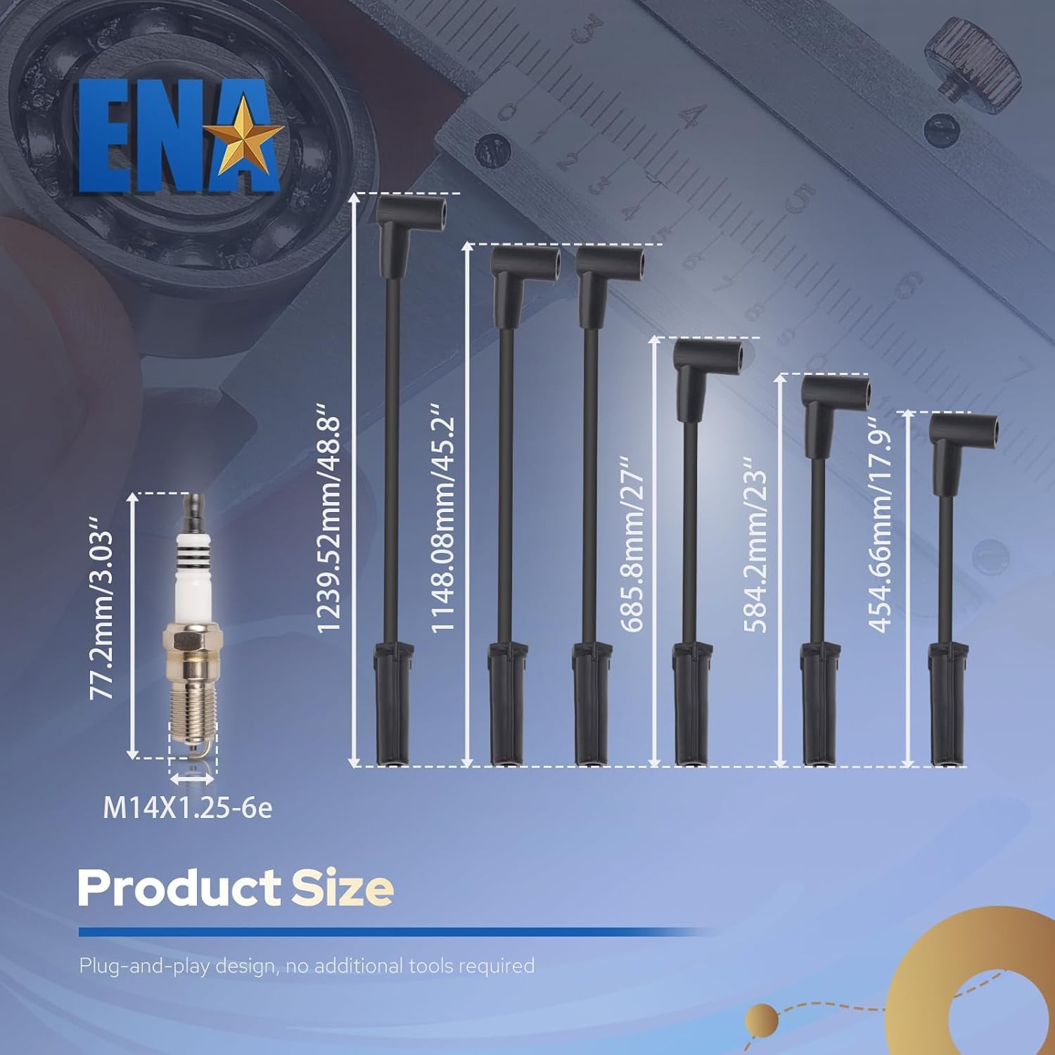ENA Set of 6 Spark Plug with Wire Set 3.8L Compatible with Buick Chevy Pontiac